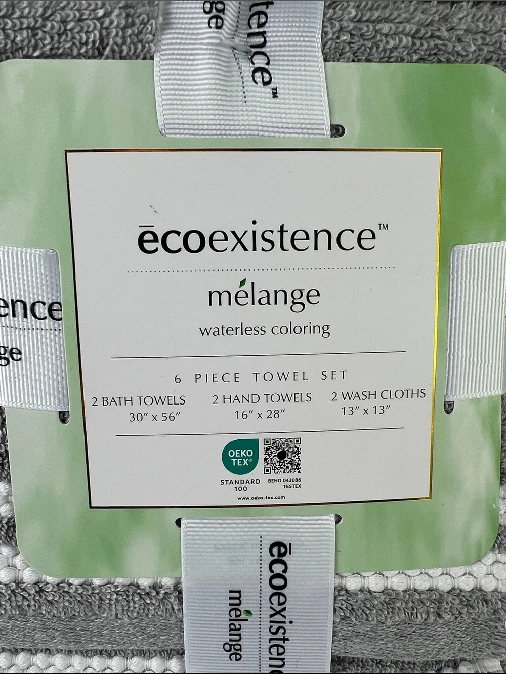 Ecoexistence Bath Towel Set Mélange Gray and White Soft Cotton 6-Piece Set NEW